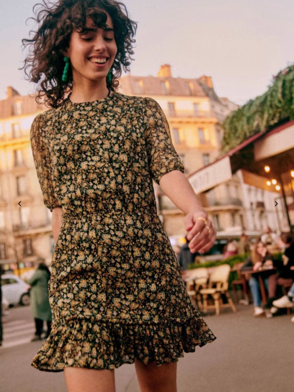 Sezane Margot Dress Black / Yellow Blossoms 34